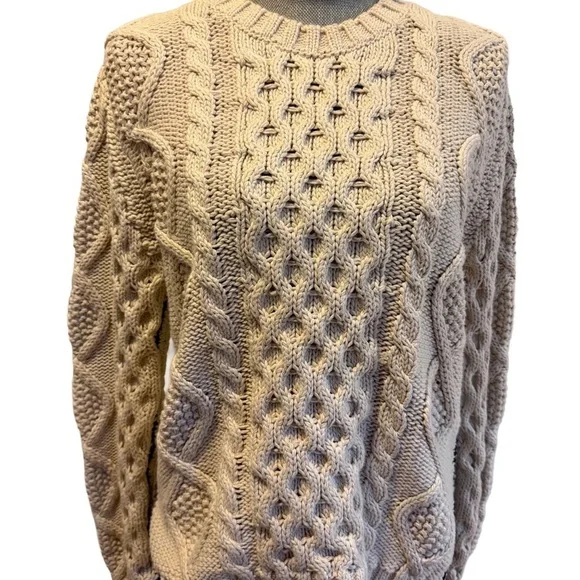 Tory Burch Isabel Black and Ivory Cable Knit Sweater, Size L - Picture 5 of 11